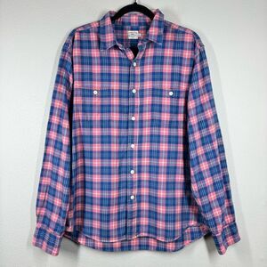 Faherty Men's 100% Cotton Pink Blue Plaid Button Up Shirt Long Sleeve Size XL